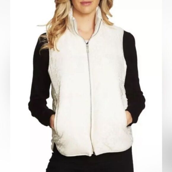 CeCe Cynthia Steffe Women’s Ivory/Cream Full Zip Lace Puffer Vest (Size: Large) - Picture 5 of 16